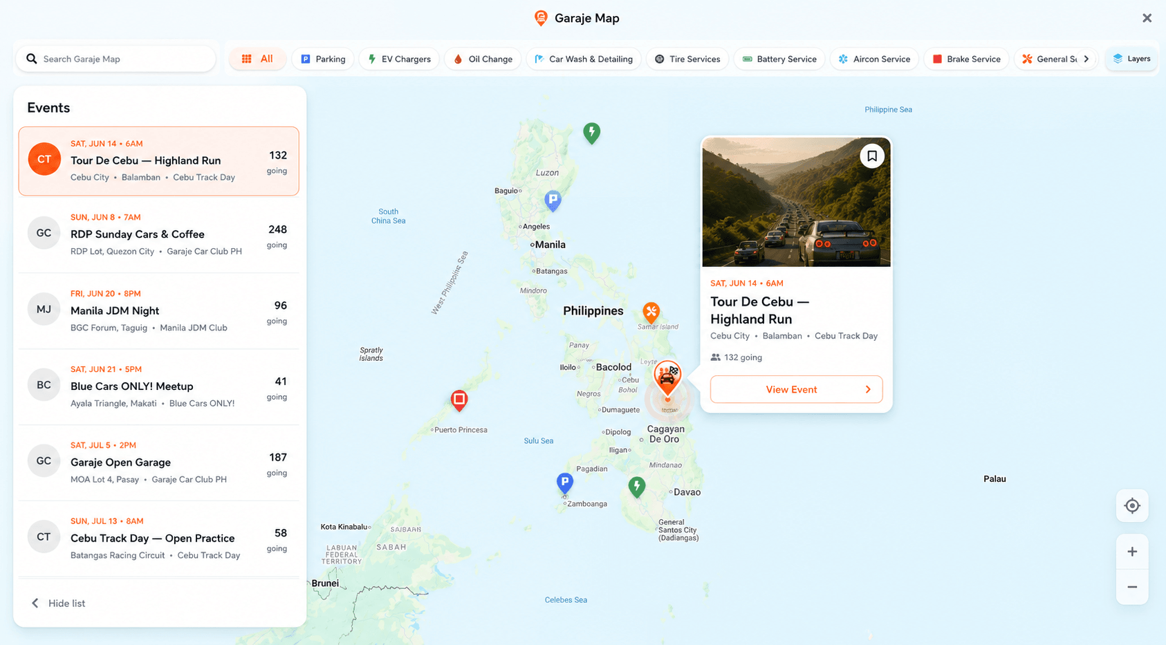 Garaje events map — Tour De Cebu — Highland Run
